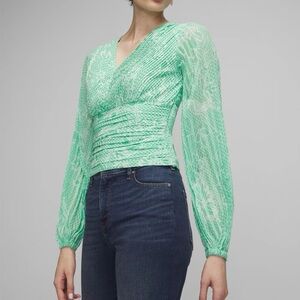 White House Black Market Mint Green Patterned Blouse